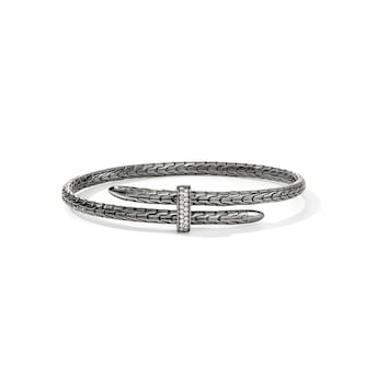 John Hardy Dark Silver Spear 0.16cttw Diamond Bracelet, 4mm - Size Medium