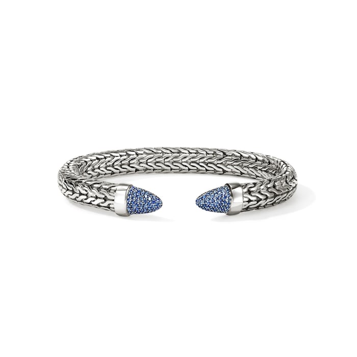 John Hardy Sterling Silver Spear 50 Blue Sapphire Bracelet - Size Medium