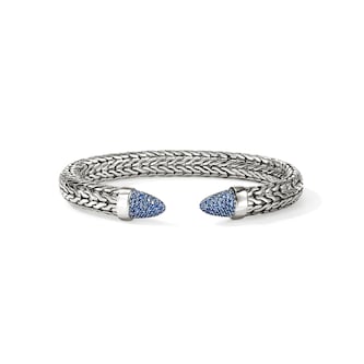 John Hardy Sterling Silver Spear 50 Blue Sapphire Bracelet - Size Medium