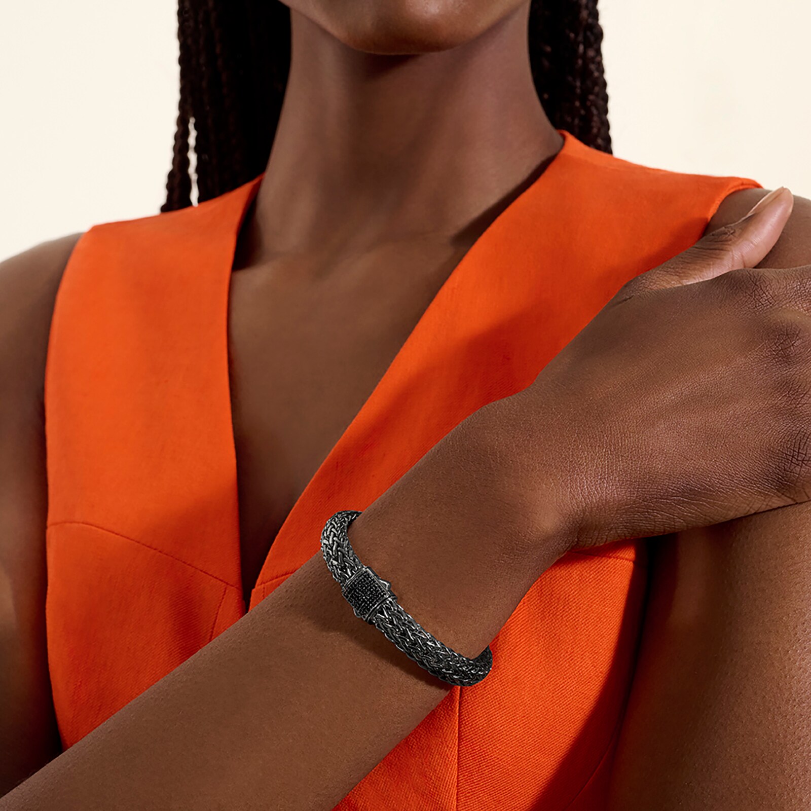 John Hardy Dark Silver Icon Black Sapphire Bracelet, 10.5mm - Size Extra Large