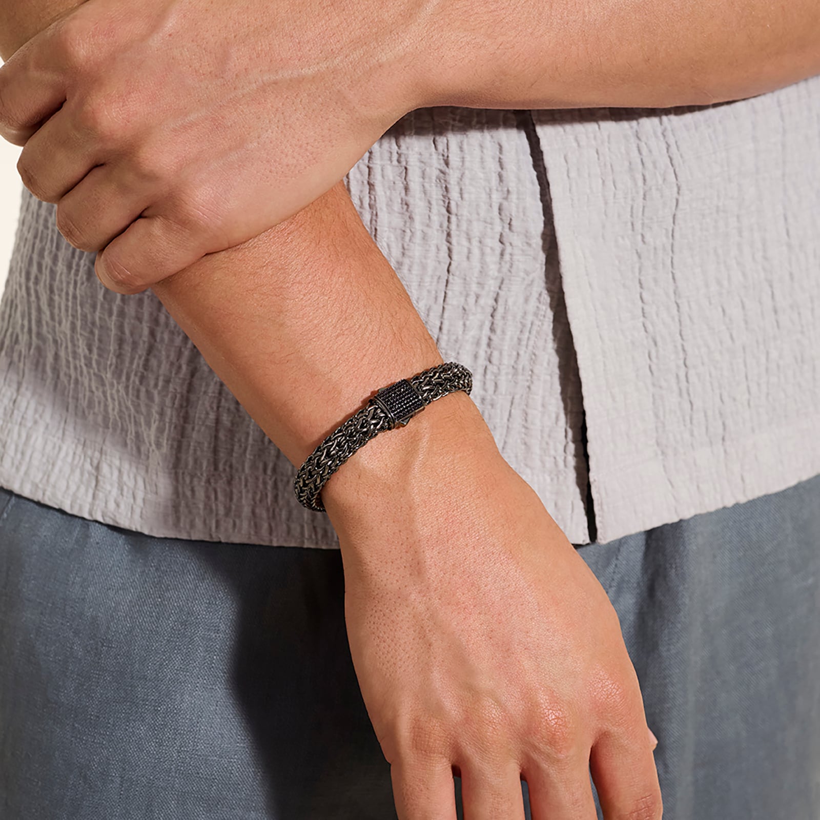 John Hardy Dark Silver Icon Black Sapphire Bracelet, 10.5mm - Size Extra Large