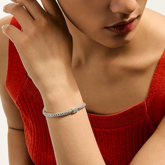 John Hardy Sterling Silver Icon Diamond Bracelet, 5mm - Size Small