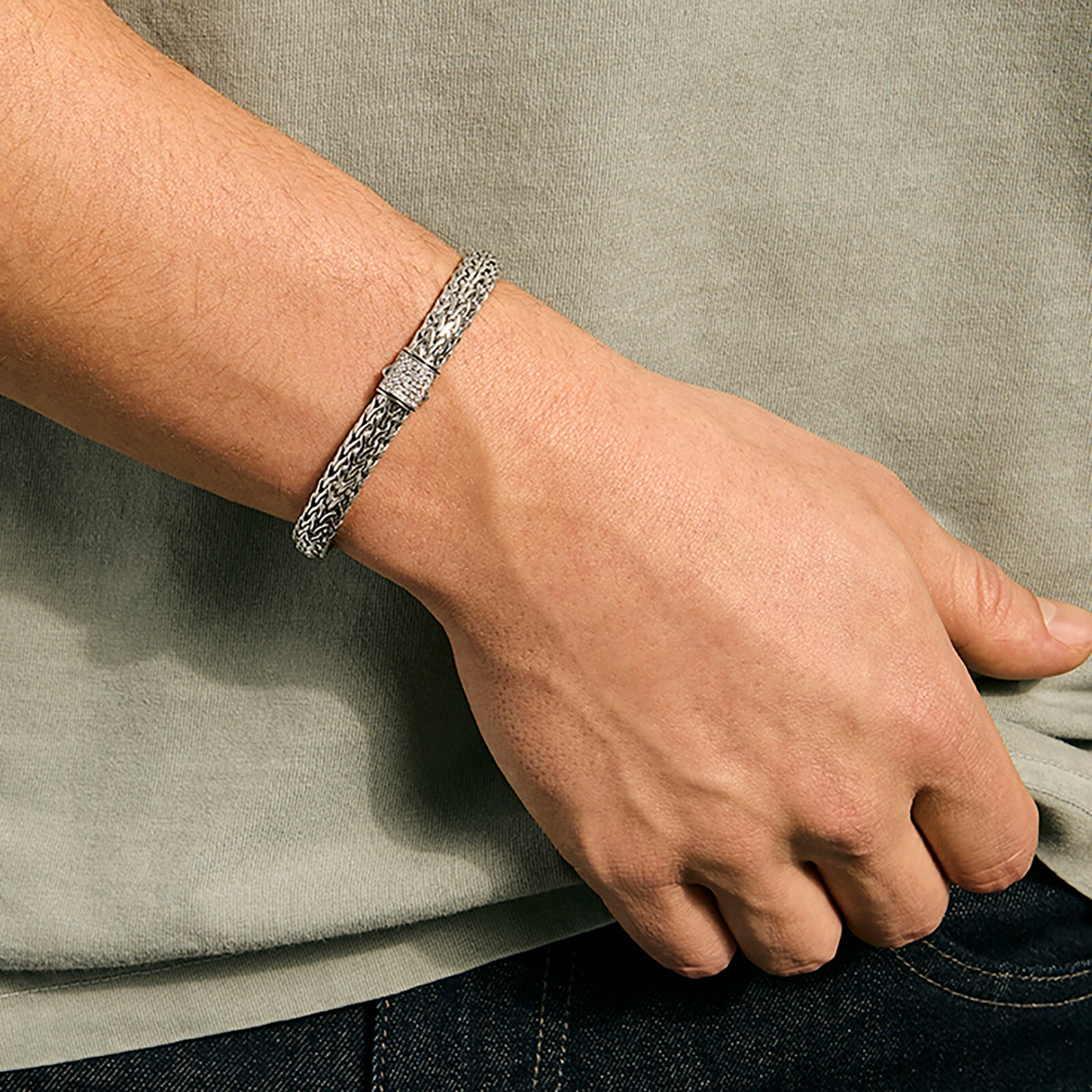 John Hardy Sterling Silver Icon Diamond Bracelet, 6.5mm - Size Small