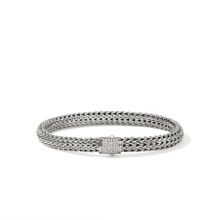 John Hardy Sterling Silver Icon Diamond Bracelet, 6.5mm - Size Medium