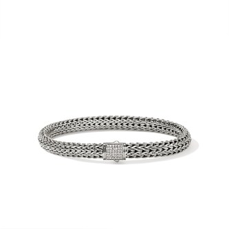 John Hardy Sterling Silver Icon Diamond Bracelet, 6.5mm - Size Large