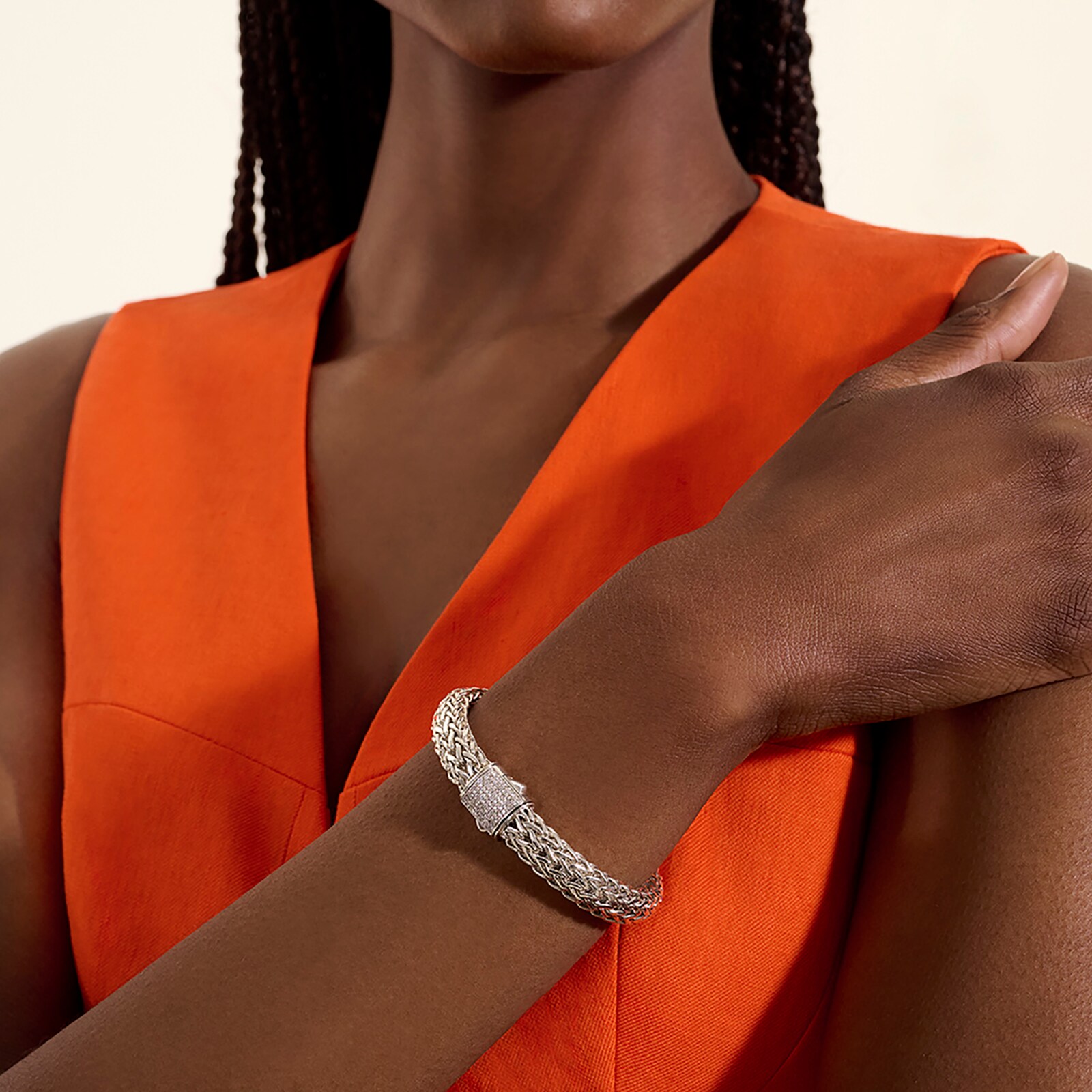 John Hardy Sterling Silver Icon Diamond Bracelet, 10.5mm - Size Small