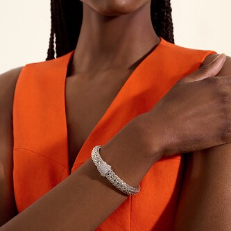 John Hardy Sterling Silver Icon Diamond Bracelet, 10.5mm - Size Medium