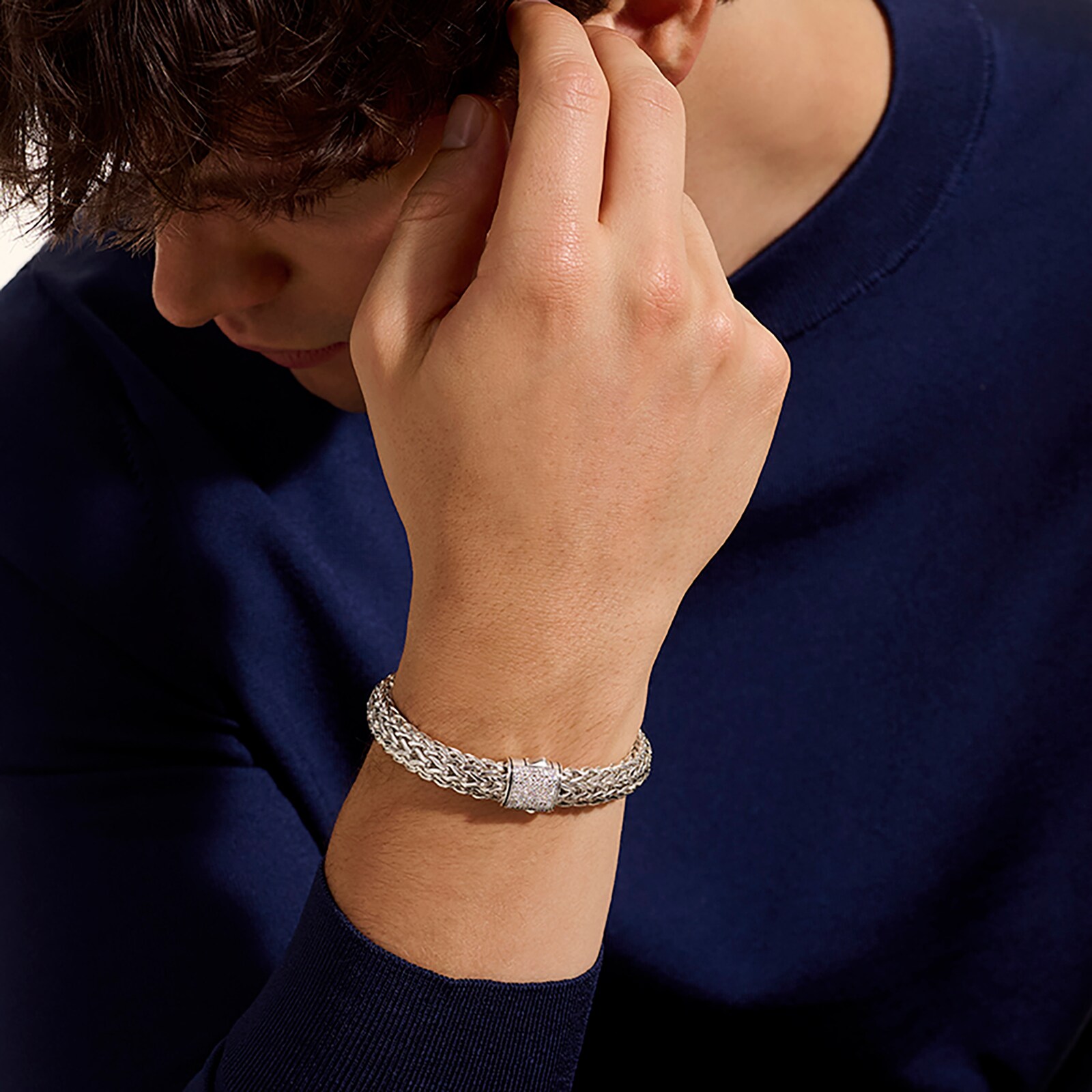 John Hardy Sterling Silver Icon Diamond Bracelet, 10.5mm - Size Large