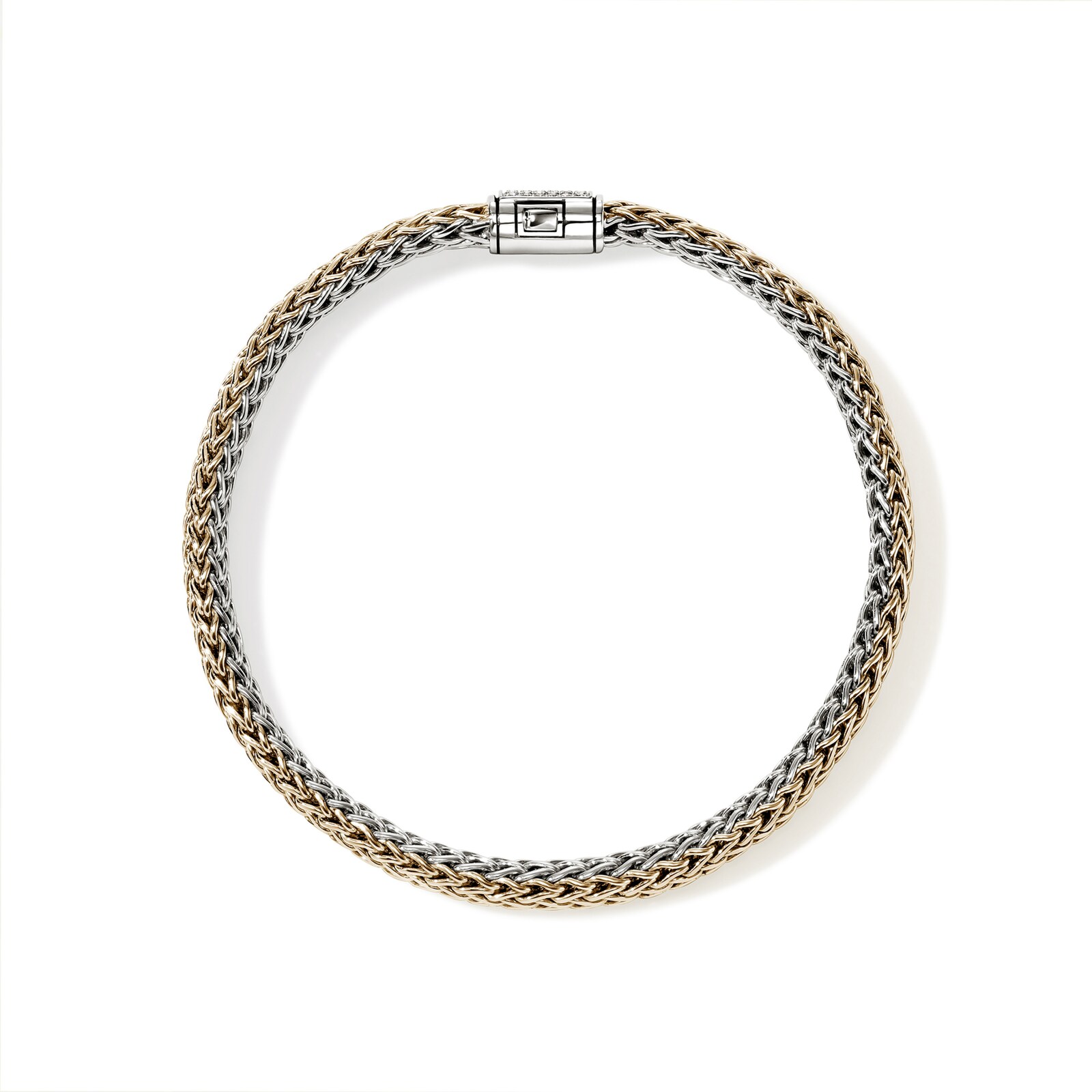 John Hardy Sterling Silver & 14K Yellow Gold Reversible Diamond Bracelet, 5mm - Size Small