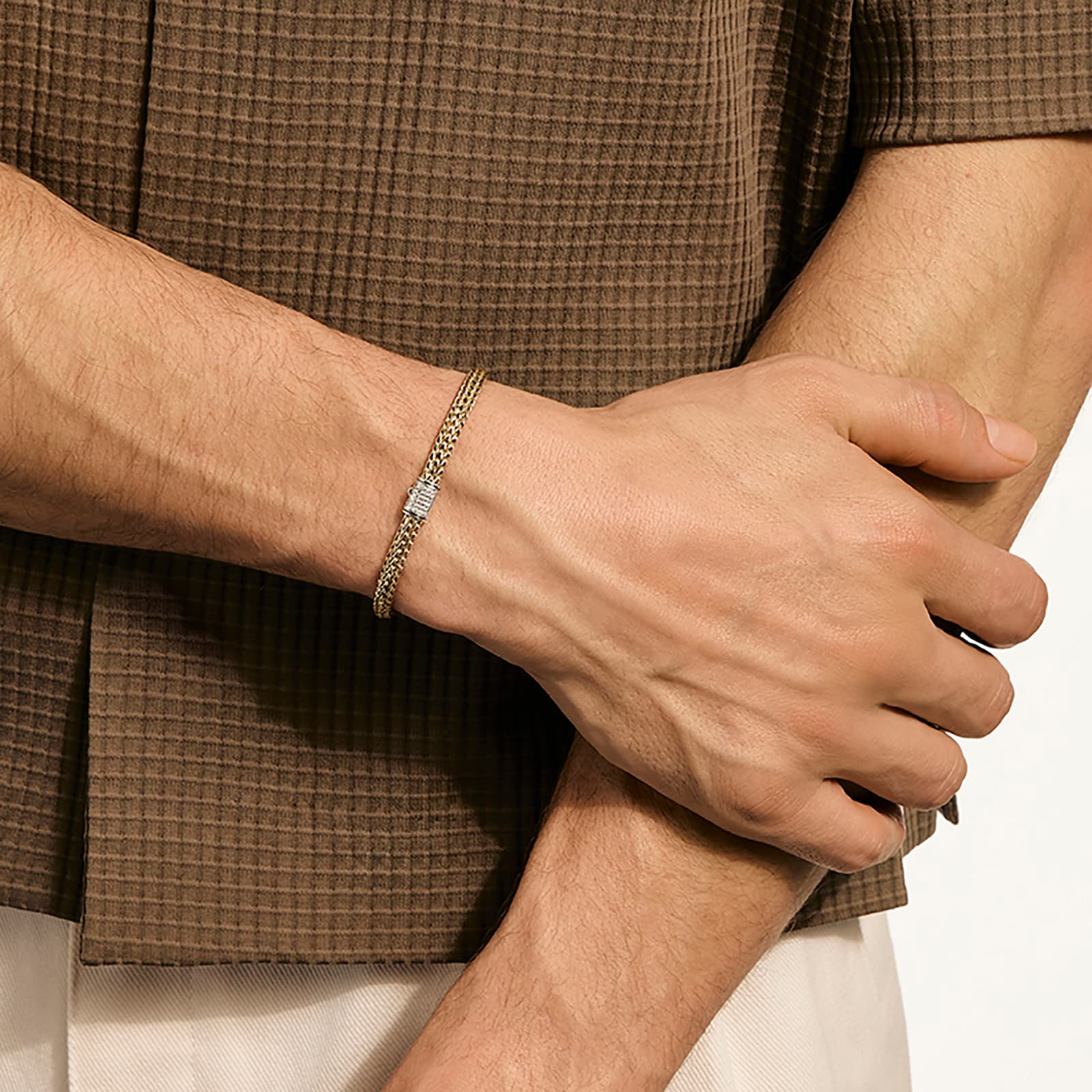 John Hardy Sterling Silver & 14K Yellow Gold Reversible Diamond Bracelet, 5mm - Size Medium