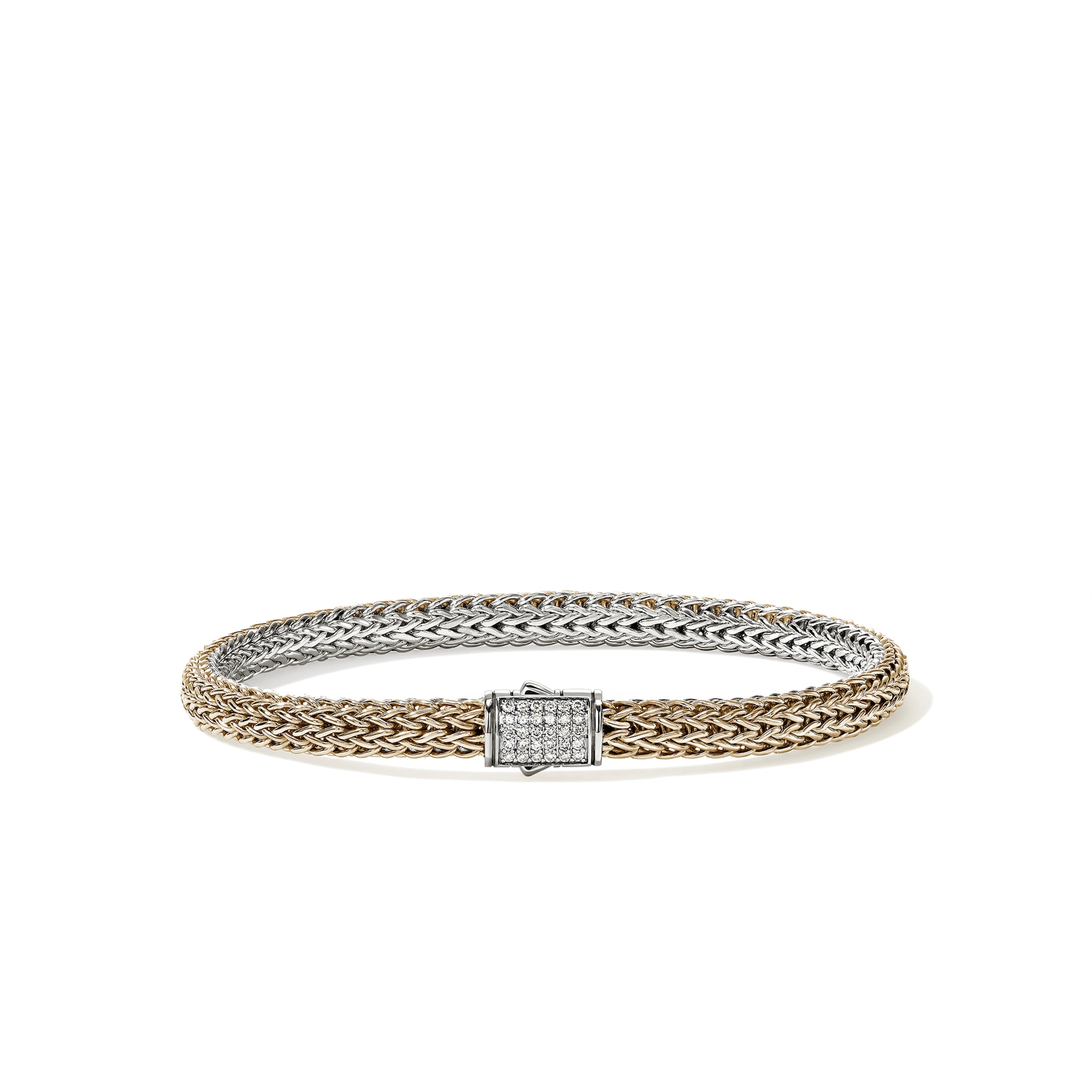 John Hardy Sterling Silver & 14K Yellow Gold Reversible Diamond Bracelet, 5mm - Size Large John Hardy Sterling Silver & 14K Yellow Gold Reversible Diamond Bracelet, 5mm - Size Large