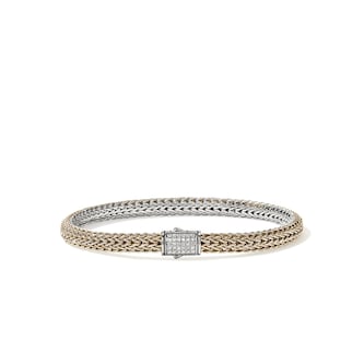 John Hardy Sterling Silver & 14K Yellow Gold Reversible Diamond Bracelet, 5mm - Size Large