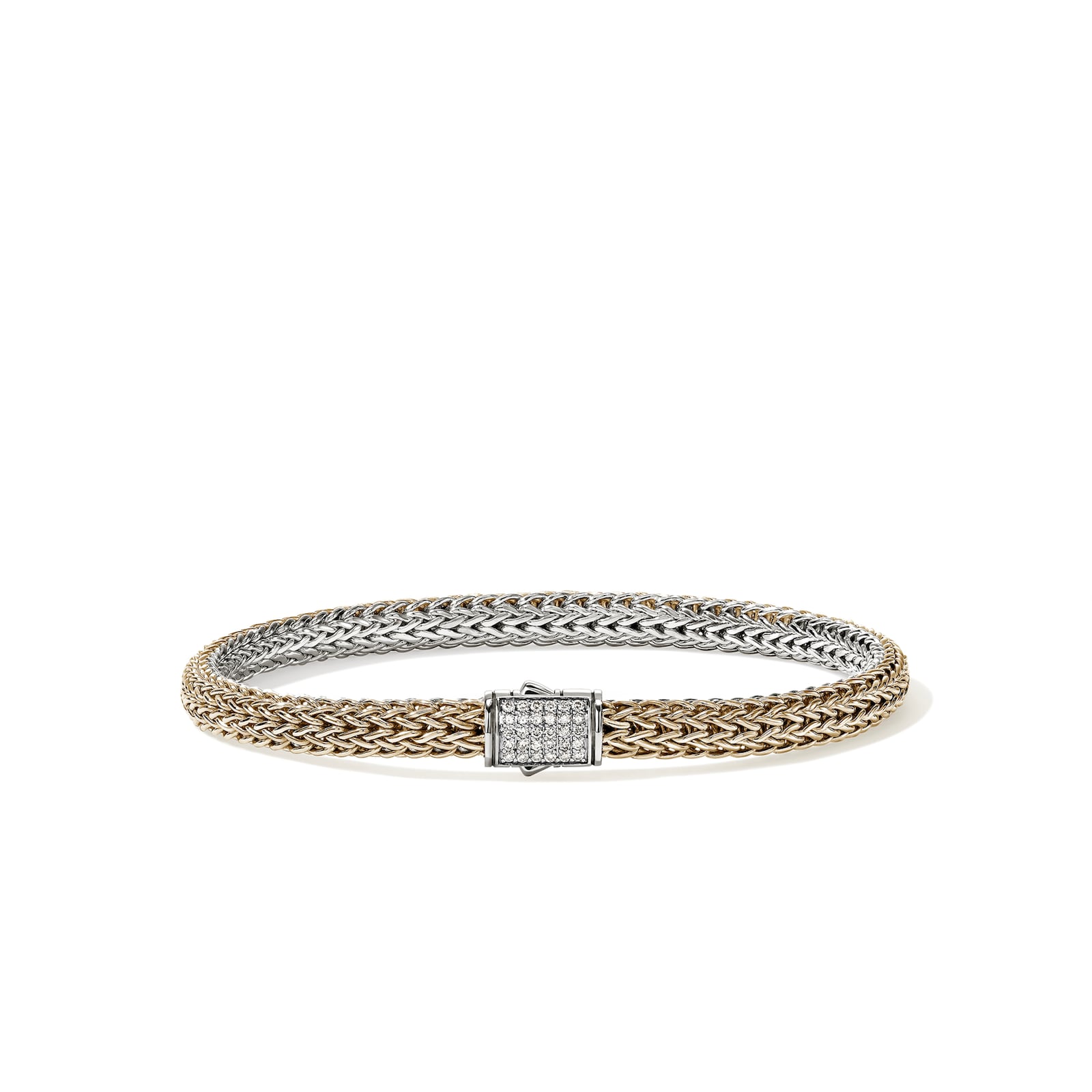 John Hardy Sterling Silver & 14K Yellow Gold Reversible Diamond Bracelet, 5mm - Size Large