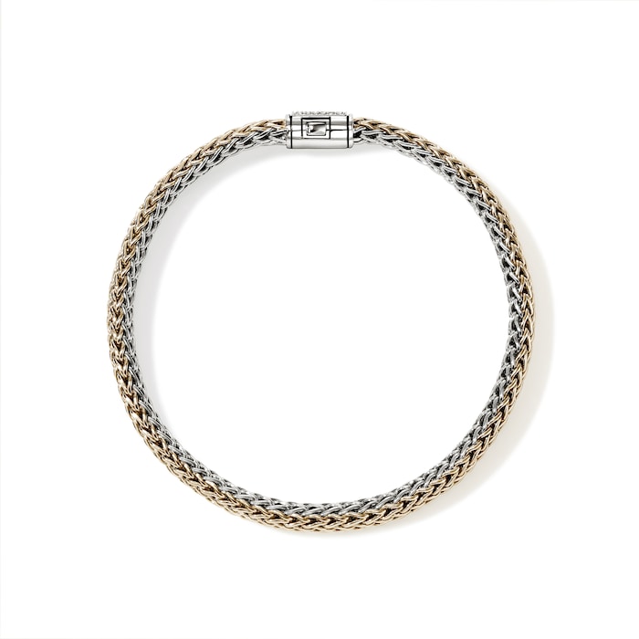 John Hardy Sterling Silver & 14K Yellow Gold Reversible Diamond Bracelet, 5mm - Size Large