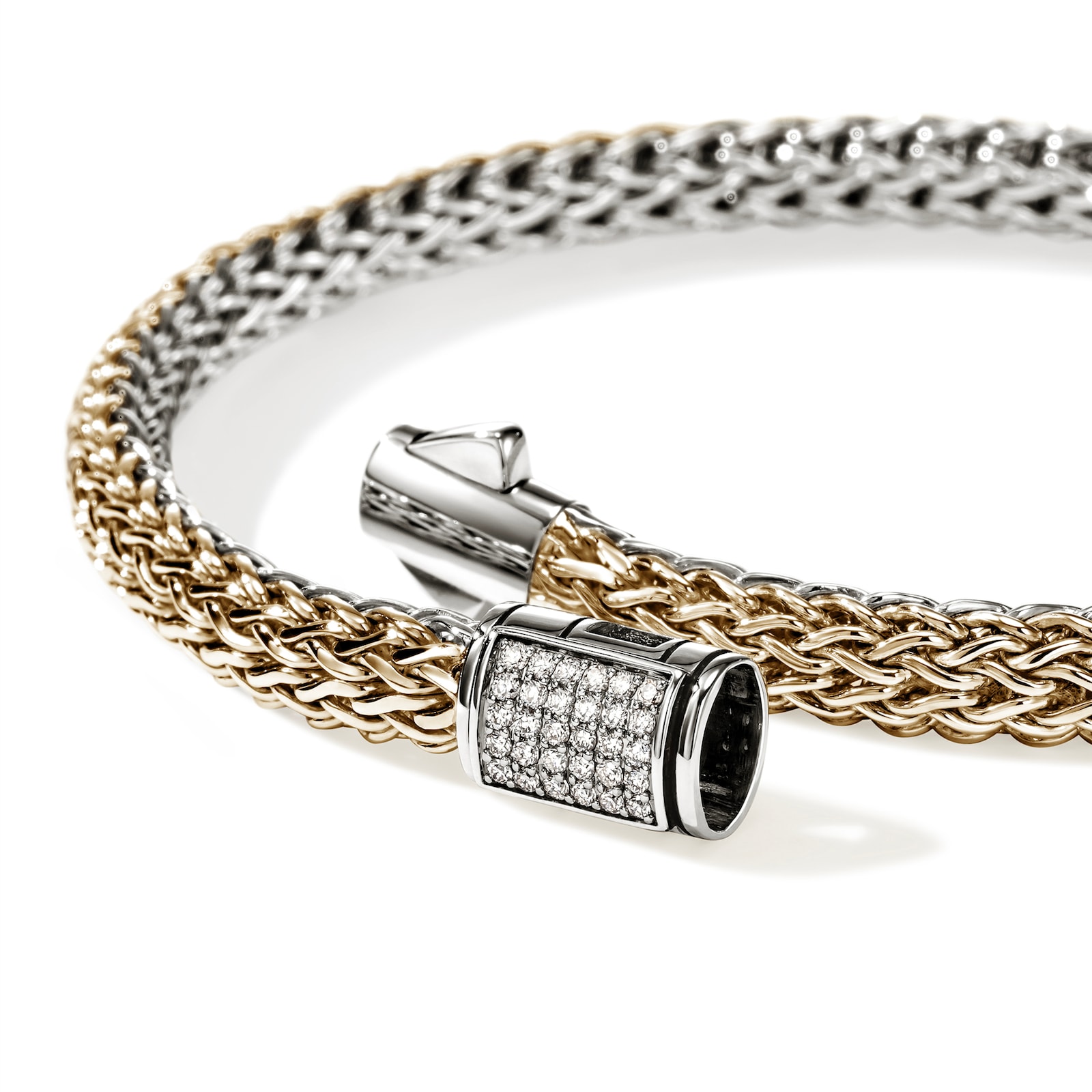 John Hardy Sterling Silver & 14K Yellow Gold Reversible Diamond Bracelet, 5mm - Size Large