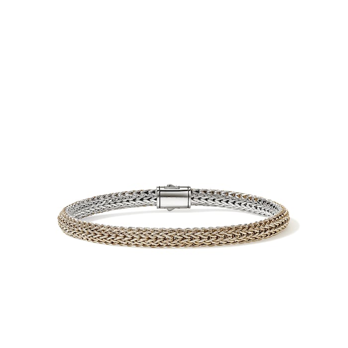 John Hardy Sterling Silver & 14K Yellow Gold Reversible Diamond Bracelet, 5mm - Size Large