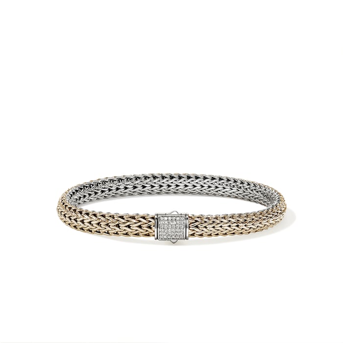 John Hardy Sterling Silver & 14K Yellow Gold Reversible Diamond Bracelet, 6.5mm - Size Small