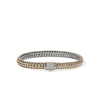 John Hardy Sterling Silver & 14K Yellow Gold Reversible Diamond Bracelet, 6.5mm - Size Small