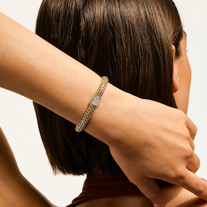 John Hardy Sterling Silver & 14K Yellow Gold Reversible Diamond Bracelet, 6.5mm - Size Small