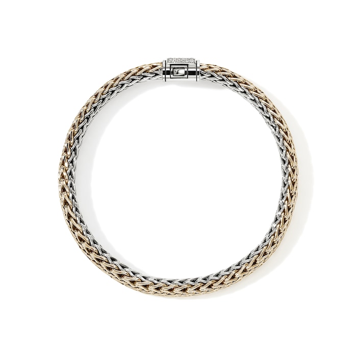 John Hardy Sterling Silver & 14K Yellow Gold Reversible Diamond Bracelet, 6.5mm - Size Small