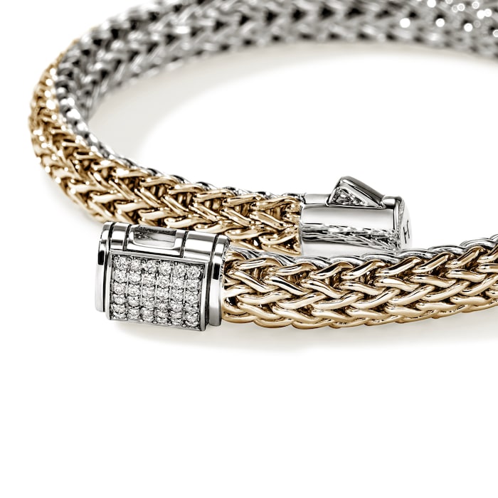 John Hardy Sterling Silver & 14K Yellow Gold Reversible Diamond Bracelet, 6.5mm - Size Small
