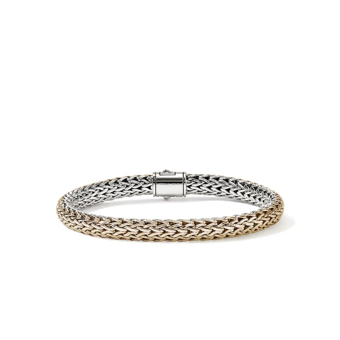 John Hardy Sterling Silver & 14K Yellow Gold Reversible Diamond Bracelet, 6.5mm - Size Small