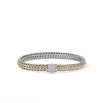 John Hardy Sterling Silver & 14K Yellow Gold Reversible Diamond Bracelet, 6.5mm - Size Medium