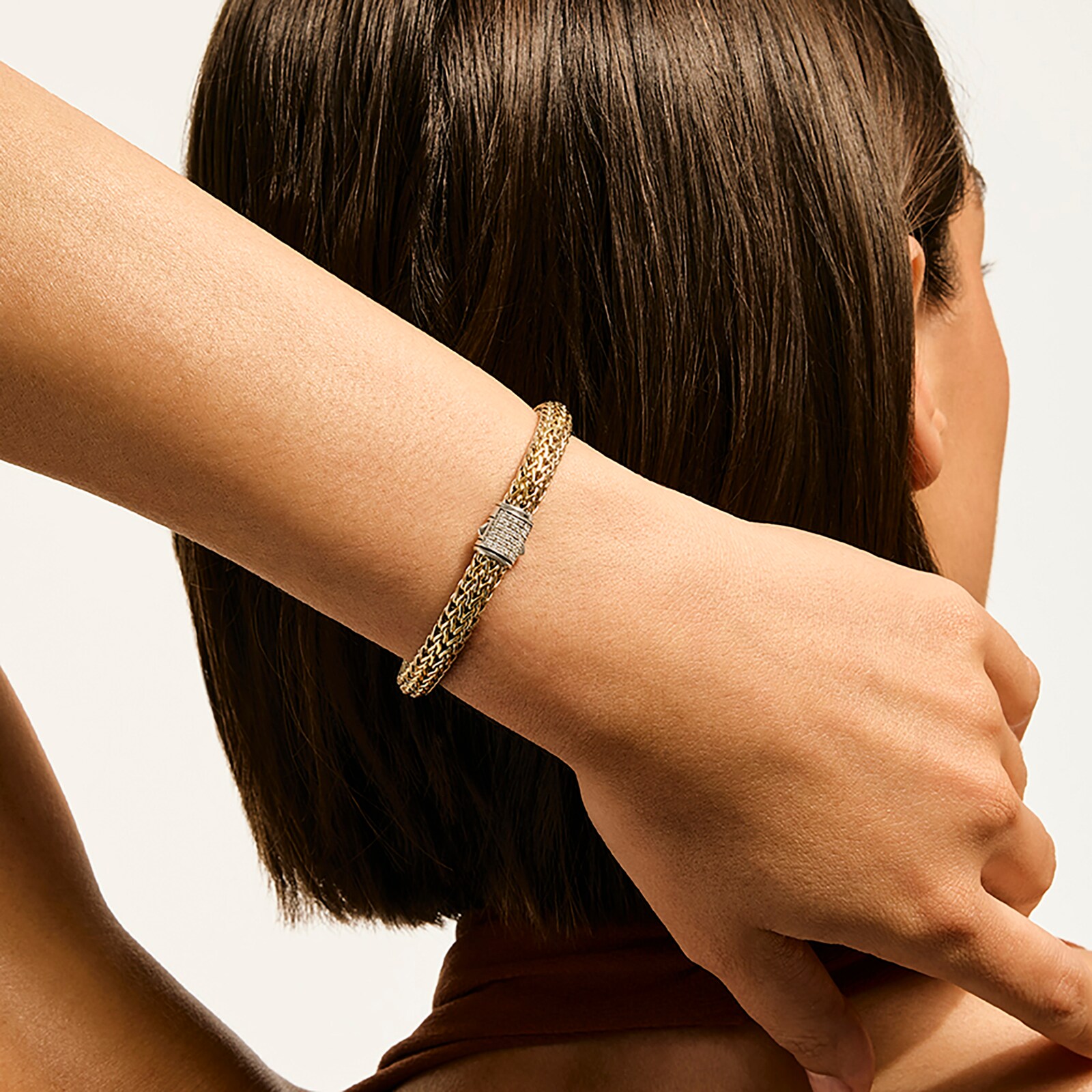 John Hardy Sterling Silver & 14K Yellow Gold Reversible Diamond Bracelet, 6.5mm - Size Medium