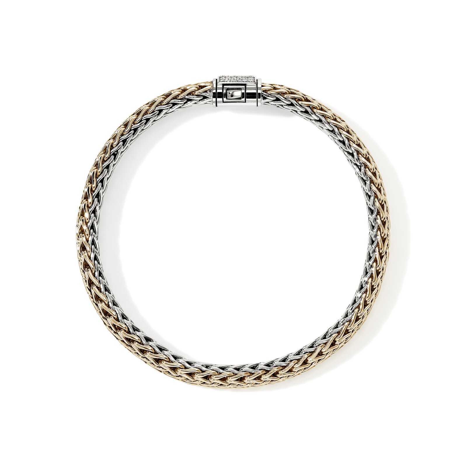 John Hardy Sterling Silver & 14K Yellow Gold Reversible Diamond Bracelet, 6.5mm - Size Medium
