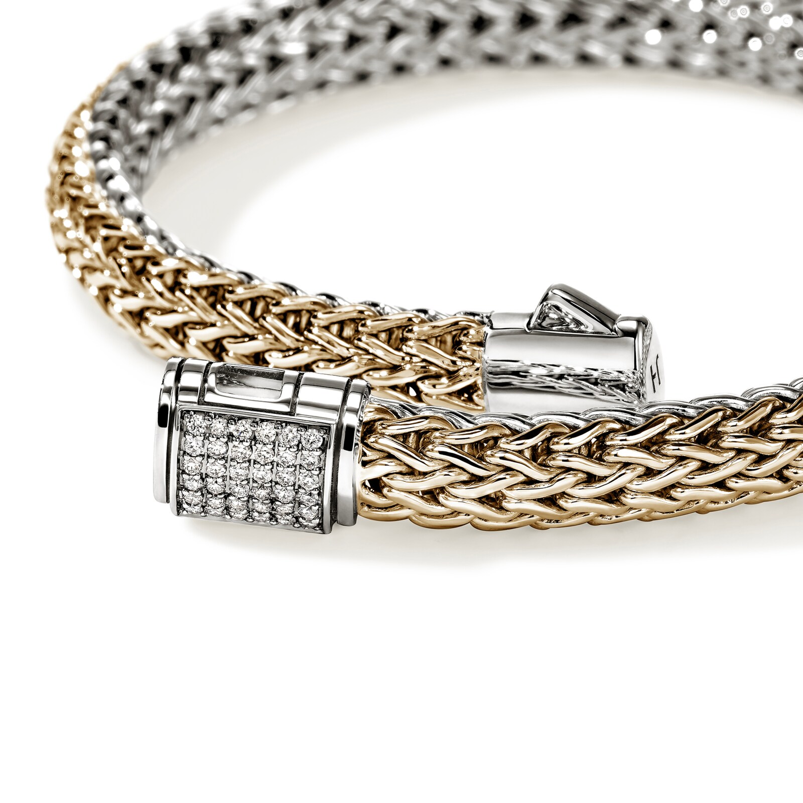 John Hardy Sterling Silver & 14K Yellow Gold Reversible Diamond Bracelet, 6.5mm - Size Medium