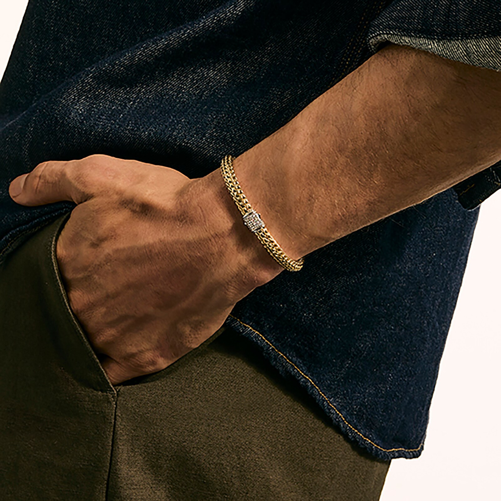 John Hardy Sterling Silver & 14K Yellow Gold Reversible Diamond Bracelet, 6.5mm - Size Medium