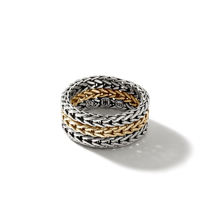 John Hardy Sterling Silver & 18K Yellow Gold Icon Chain Link Ring - Size 7