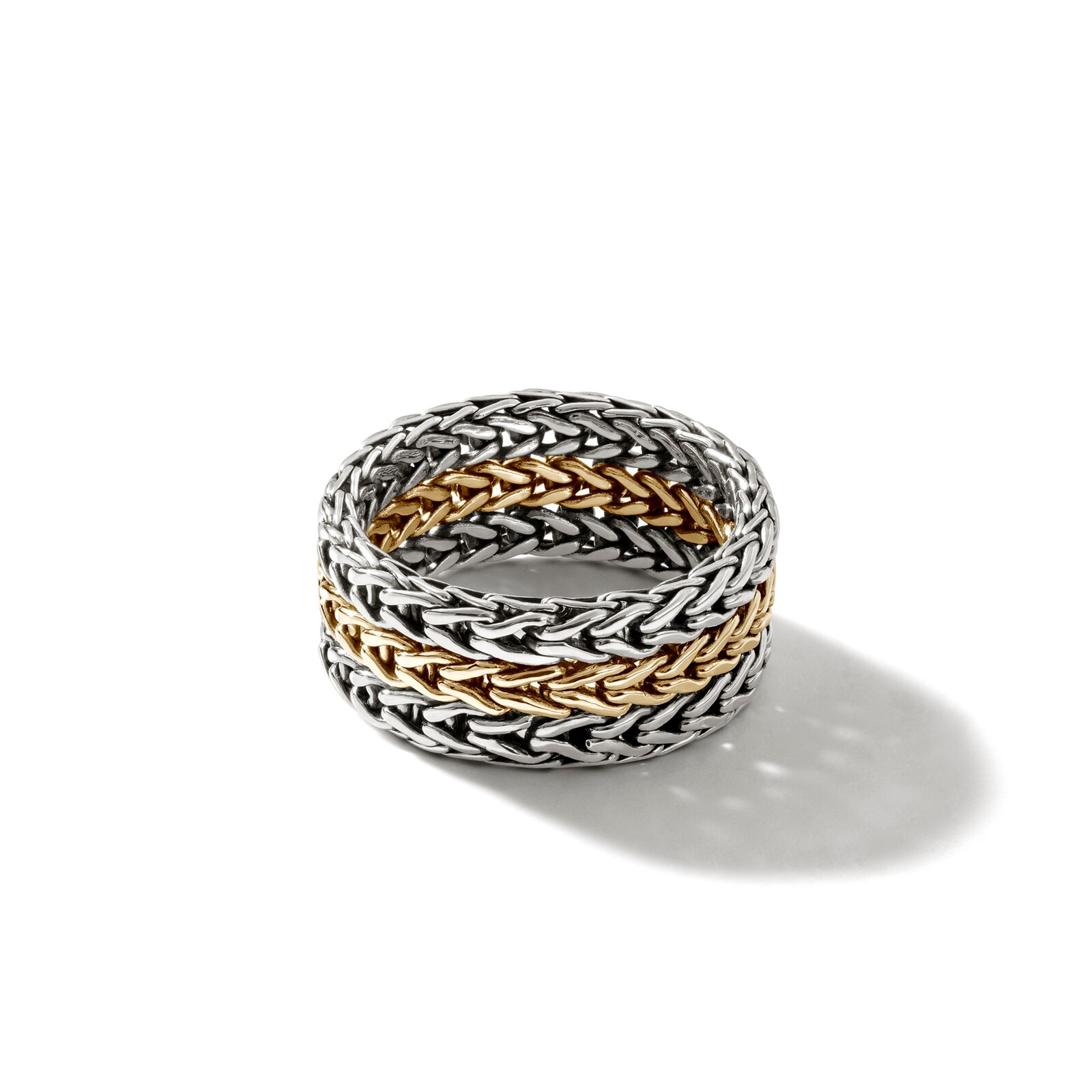 John Hardy Sterling Silver & 18K Yellow Gold Icon Chain Link Ring - Size 7