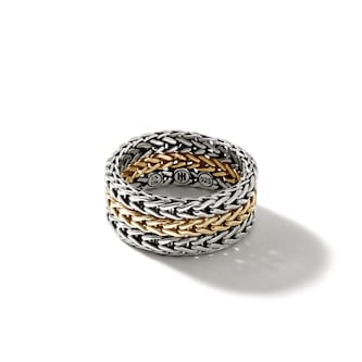 John Hardy Sterling Silver & 18K Yellow Gold Icon Chain Link Ring - Size 8