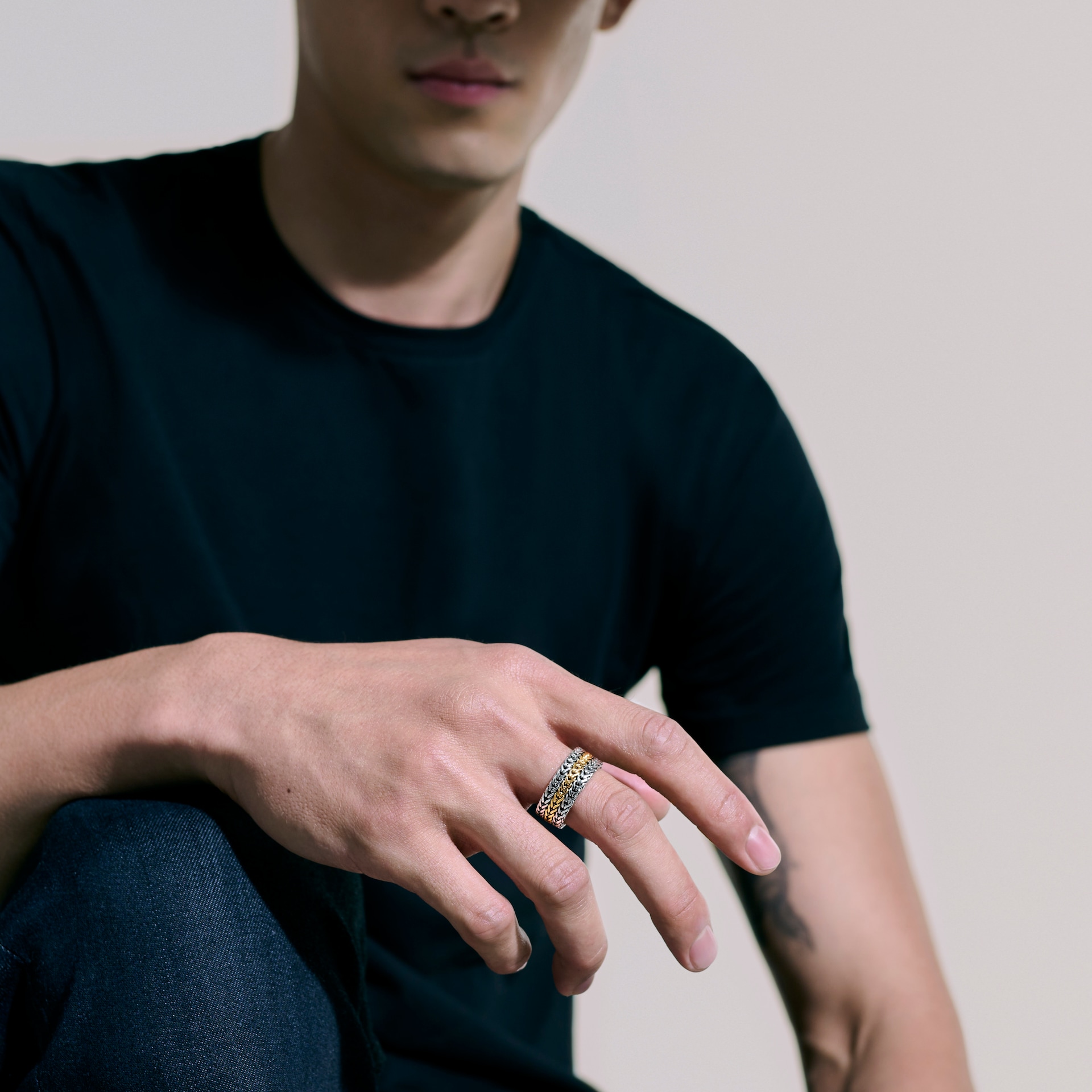 John Hardy Sterling Silver & 18K Yellow Gold Icon Chain Link Ring - Size 9