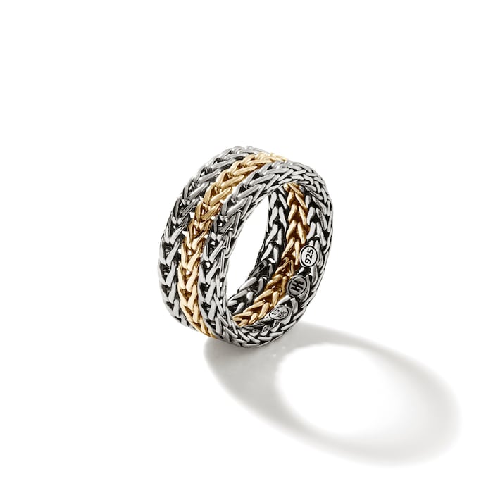 John Hardy Sterling Silver & 18K Yellow Gold Icon Chain Link Ring - Size 9