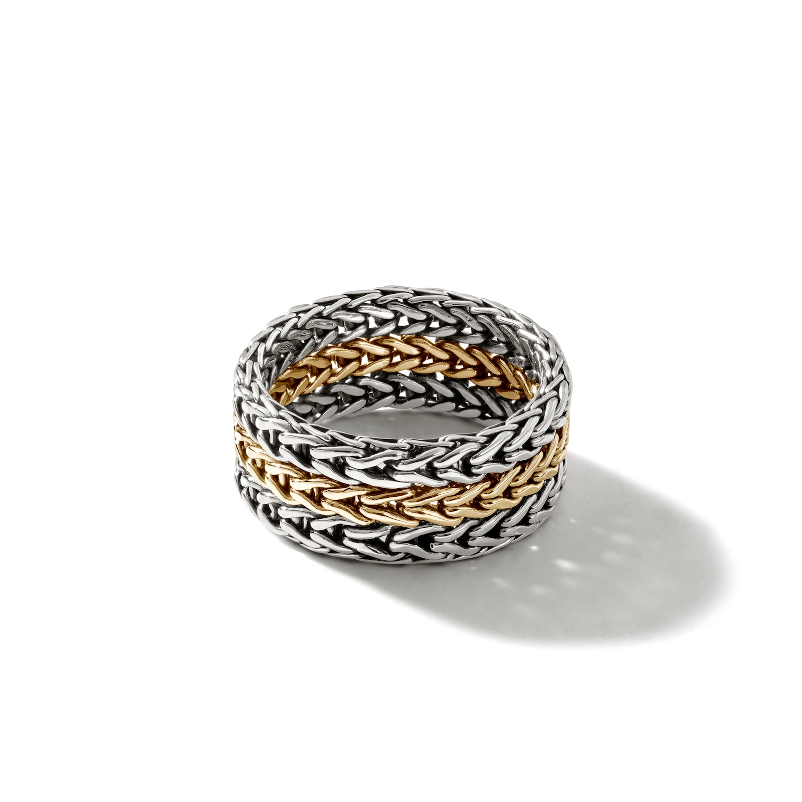 John Hardy Sterling Silver & 18K Yellow Gold Icon Chain Link Ring - Size 9