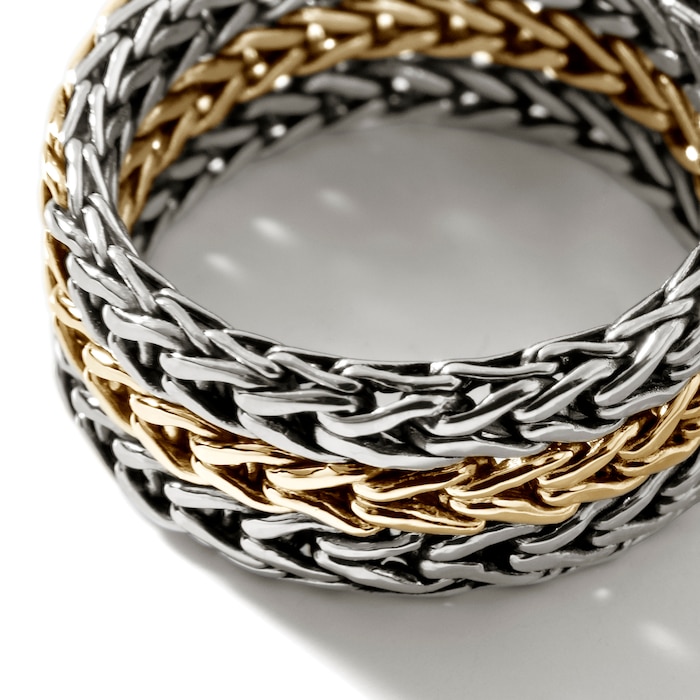 John Hardy Sterling Silver & 18K Yellow Gold Icon Chain Link Ring - Size 9