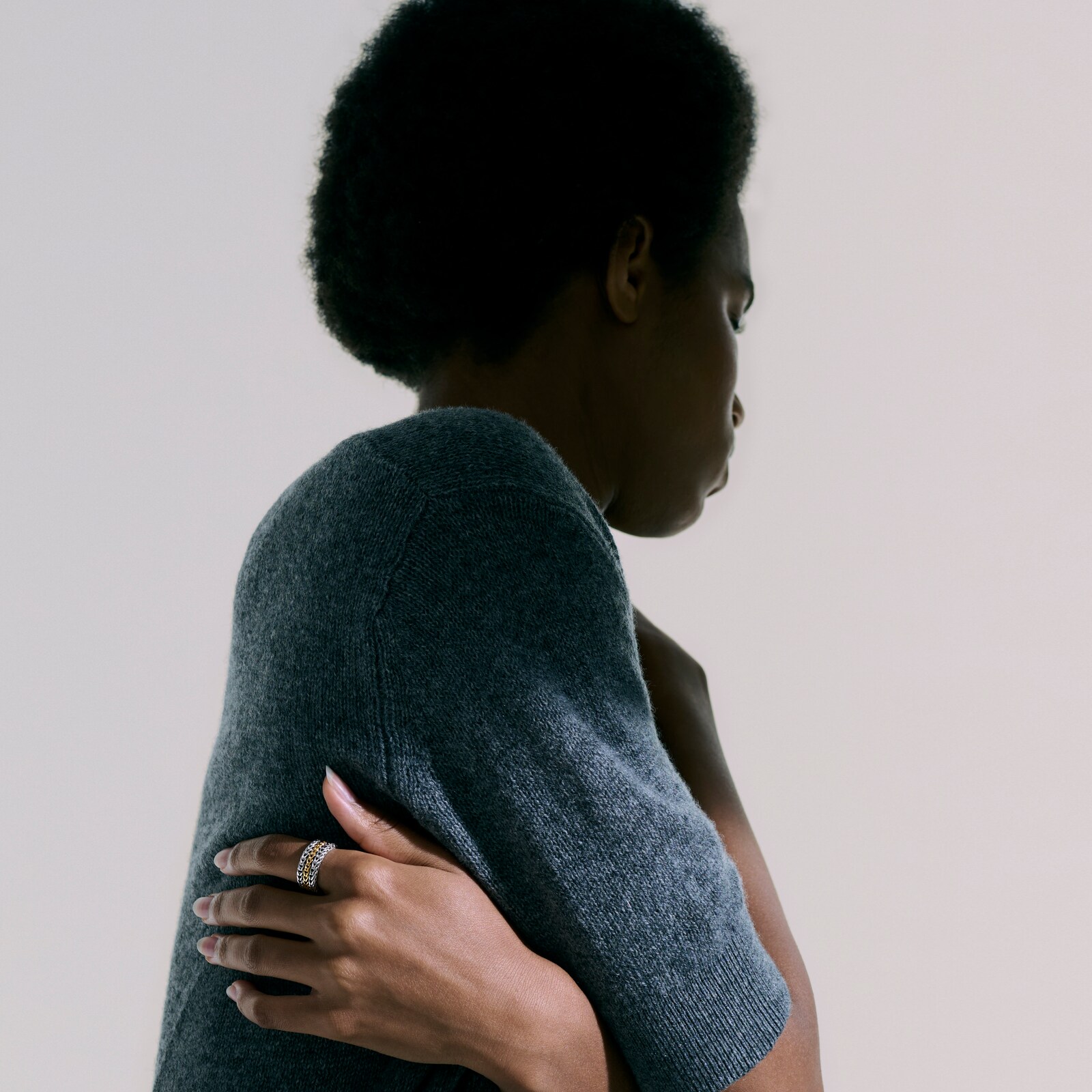 John Hardy Sterling Silver & 18K Yellow Gold Icon Chain Link Ring - Size 12