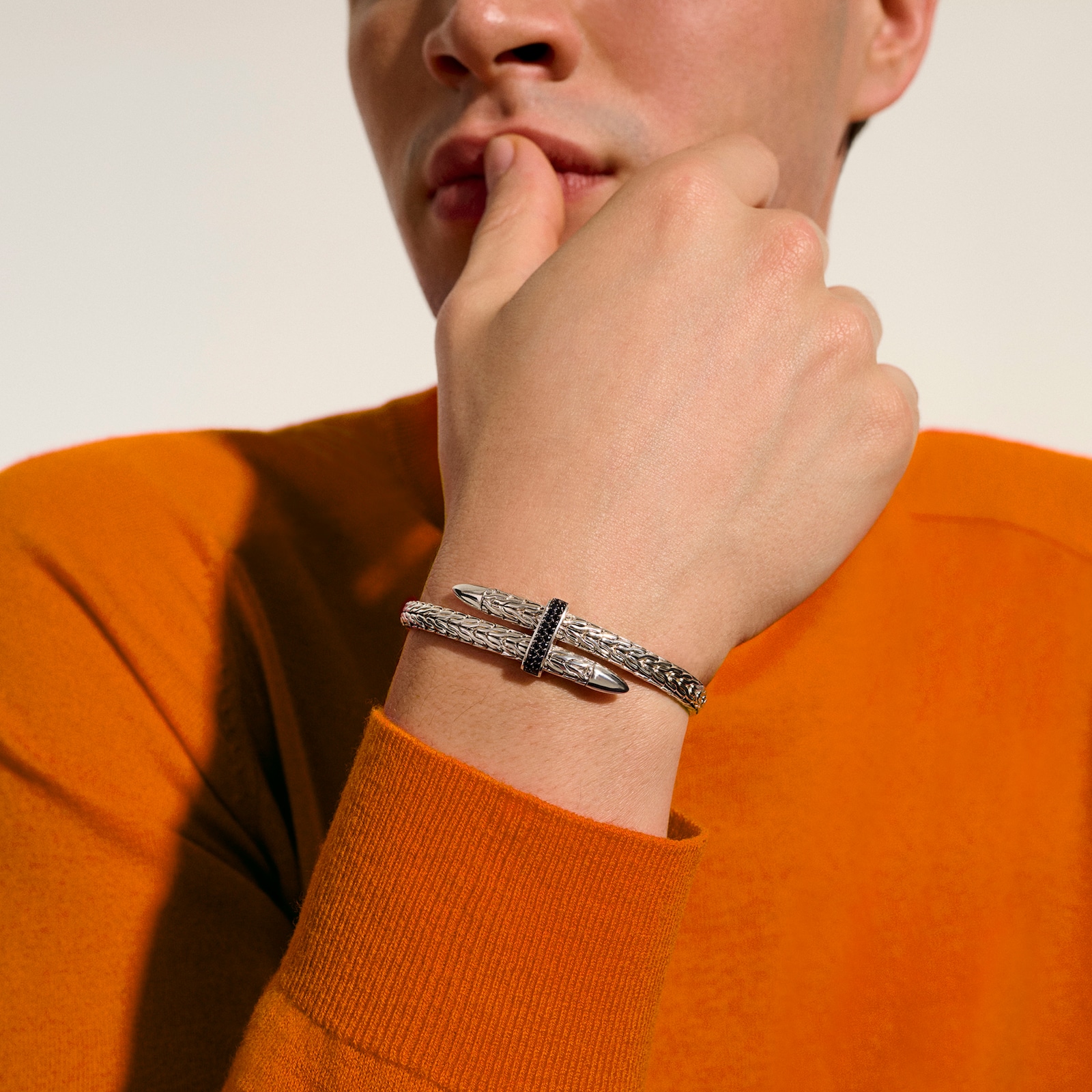 John Hardy Sterling Silver Spear Black Sapphire Flex Cuff Bracelet, 5.5mm - Size Small