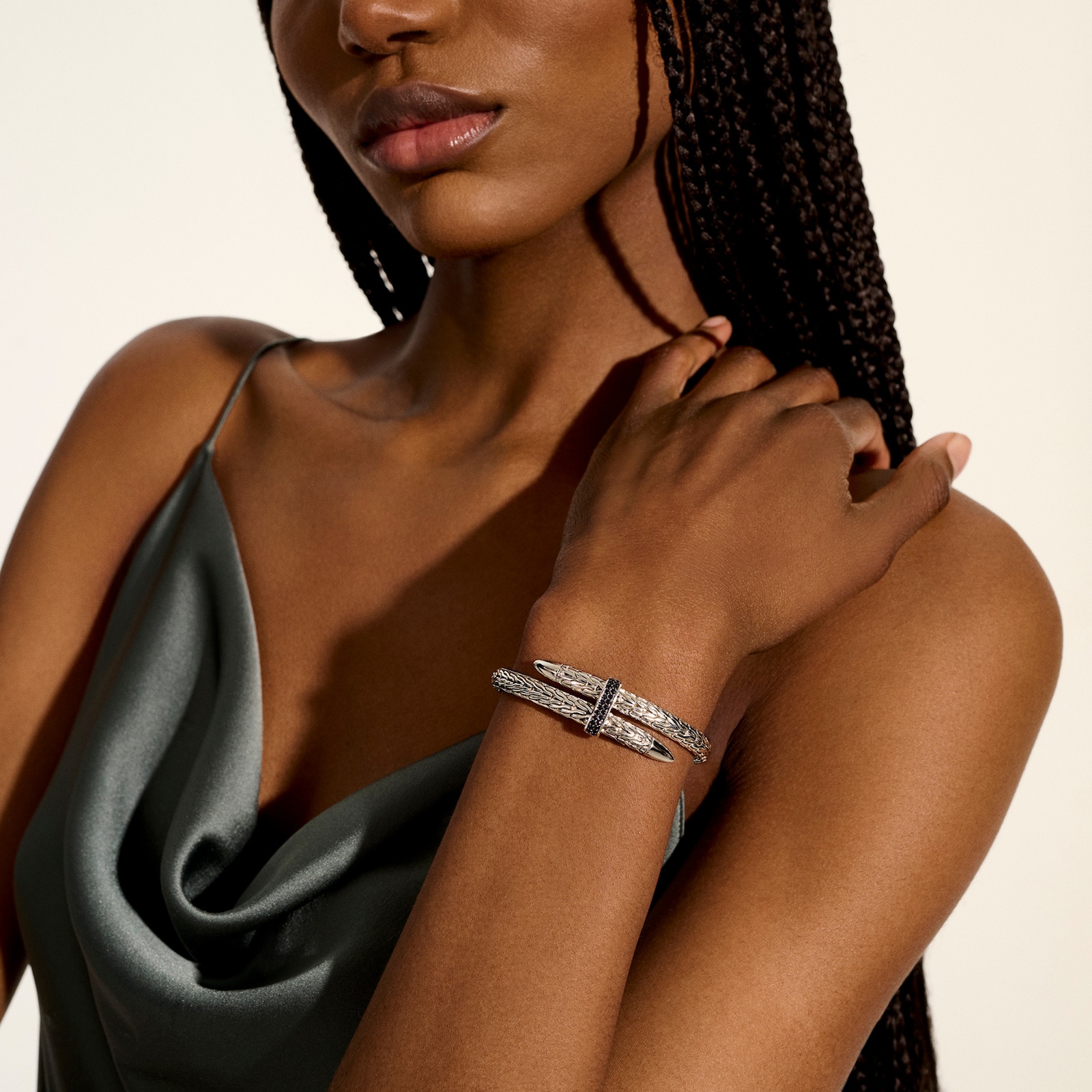 John Hardy Sterling Silver Spear Black Sapphire Flex Cuff Bracelet, 5.5mm - Size Small