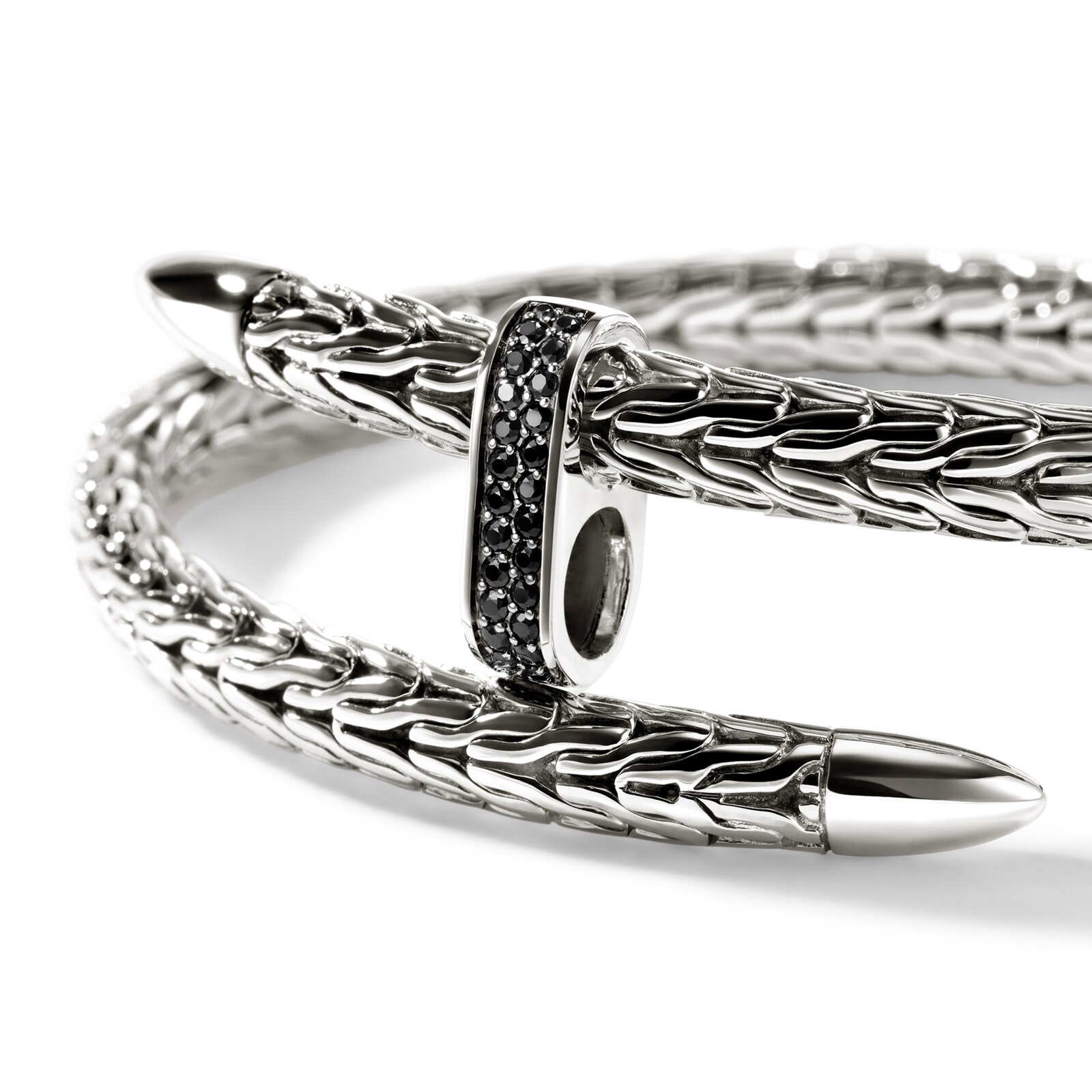 John Hardy Sterling Silver Spear Black Sapphire Flex Cuff Bracelet, 5.5mm - Size Extra Large
