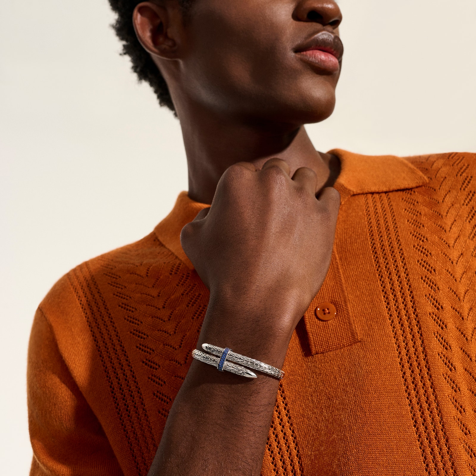 John Hardy Sterling Silver Spear Blue Sapphire Flex Cuff Bracelet, 5.5mm - Size Small