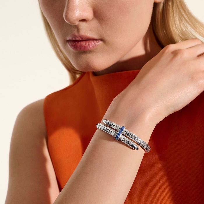 John Hardy Sterling Silver Spear Blue Sapphire Flex Cuff Bracelet, 5.5mm - Size Large