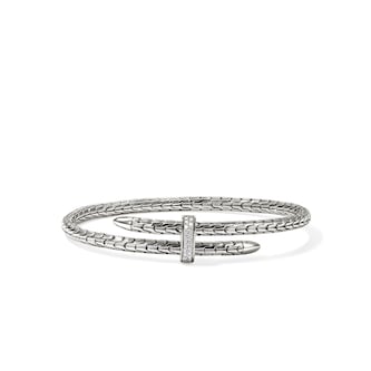 John Hardy Sterling Silver Spear Diamond Flex Cuff Bracelet, 4mm - Size Large