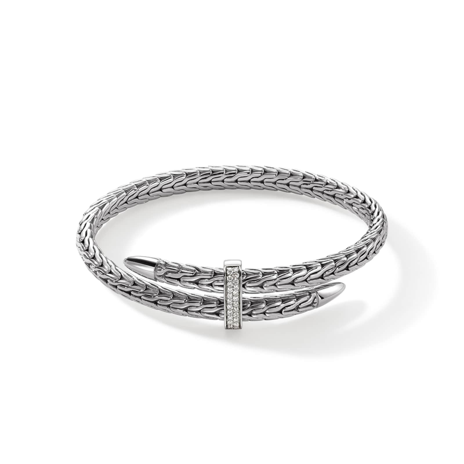 John Hardy Sterling Silver Spear Diamond Flex Cuff Bracelet, 5.5mm - Size Extra Small