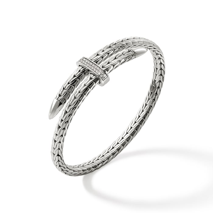 John Hardy Sterling Silver Spear Diamond Flex Cuff Bracelet, 5.5mm - Size Extra Small