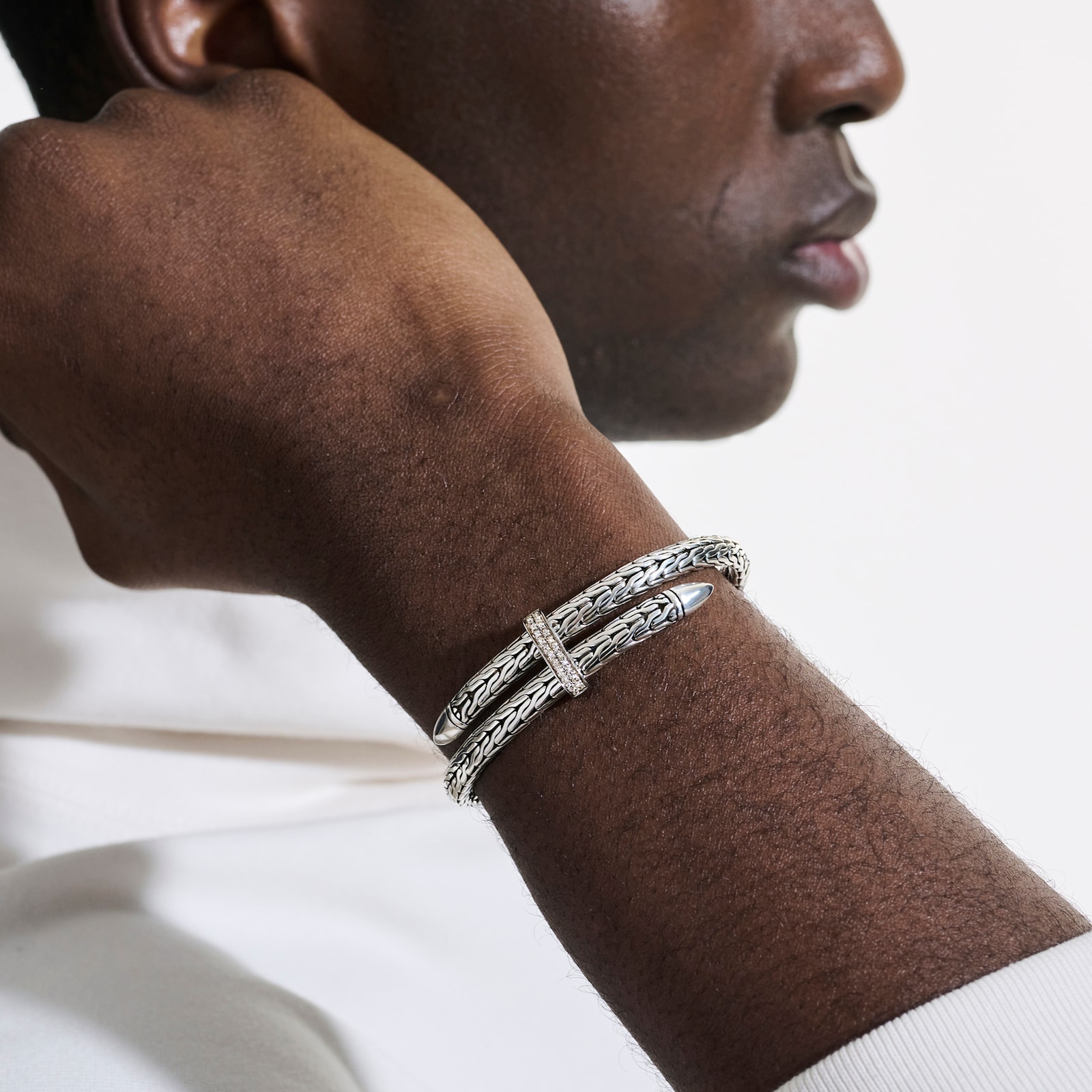 John Hardy Sterling Silver Spear Diamond Flex Cuff Bracelet, 5.5mm - Size Extra Small