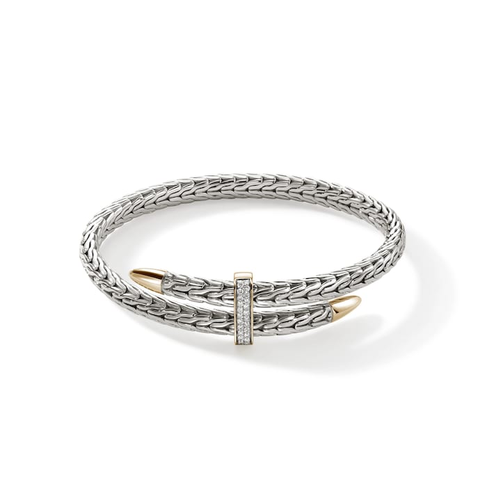 John Hardy Sterling Silver & 14K Yellow Gold Spear Flex Cuff Bracelet 5.5mm - Size Large