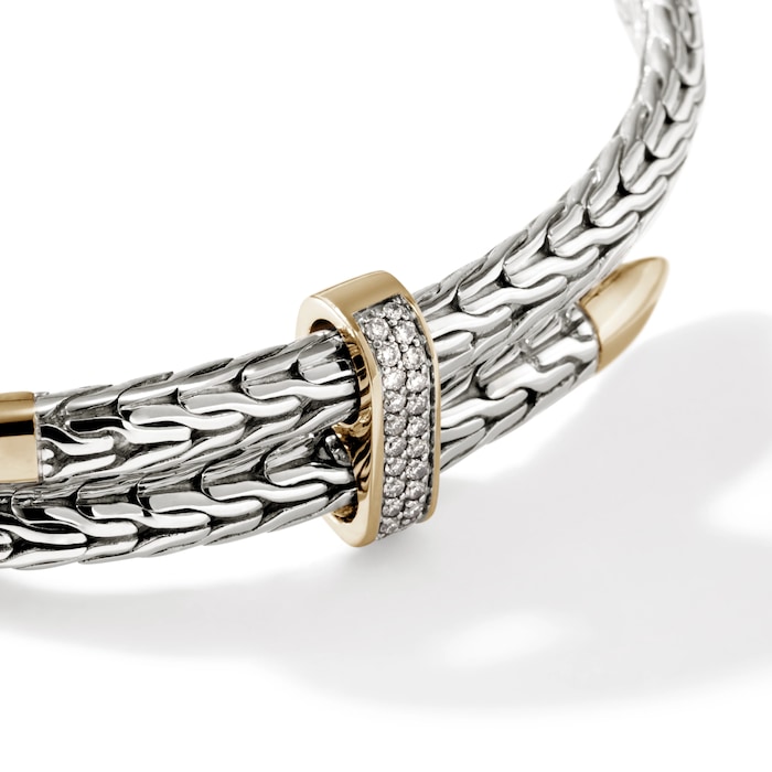 John Hardy Sterling Silver & 14K Yellow Gold Spear Flex Cuff Bracelet 5.5mm - Size Large